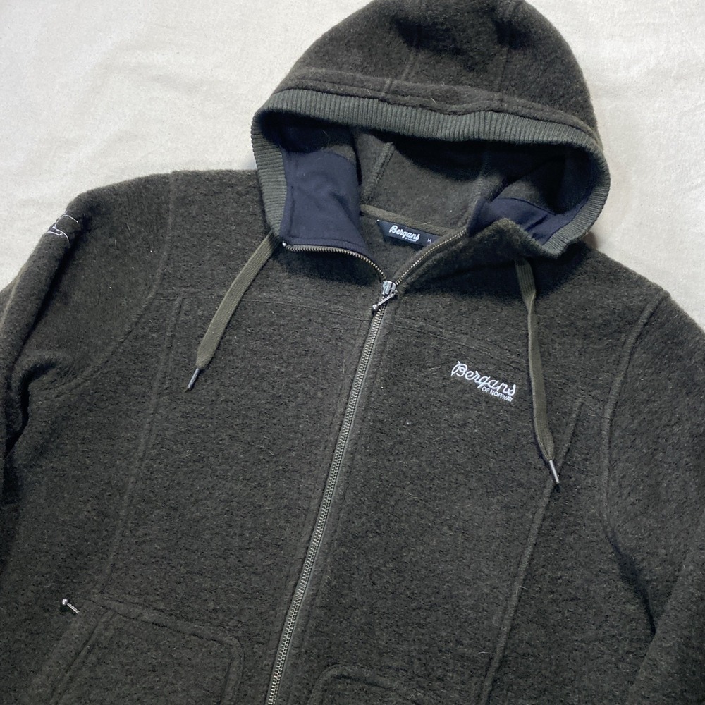 BERGANS OF NORWAY Myrull Fleece Men Jacket Hooded Warm Virgin Wool Coat size M